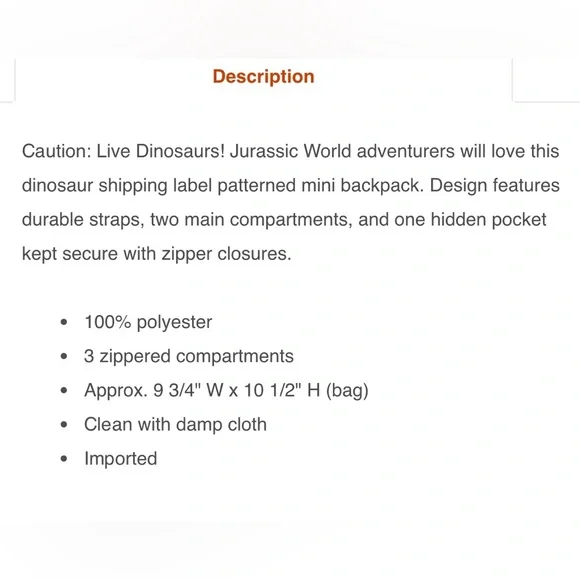 Jurassic World Dominion Universal Studios Parks JW3 Malta Mini Backpack NWOT - Picture 11 of 11